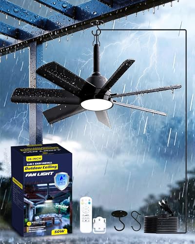 Outdoor Ceiling Fan with Light & Remote - 28 Inch Black for Gazebo & Patio (Variation of THIS listing)