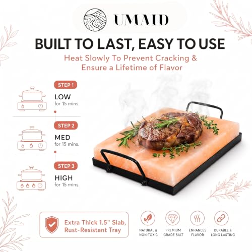 UMAID Himalayan Salt Block Cooking Plate 12x8 Large Food Grade Pink Salt