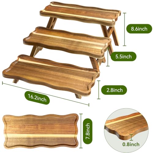 QAUUQQ Acacia Wood 3-Tier Cupcake Stand Foldable Dessert Serving Tray for Parties