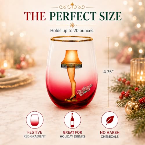 Spoontiques Stemless Wine Glass 20oz - Christmas Story Leg Lamp Design