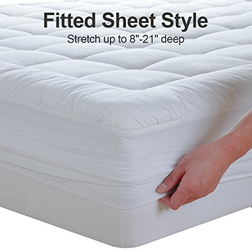 EASELAND King Size Cotton Mattress Topper Pillow Top White 78x80 Inch Deep Pocket