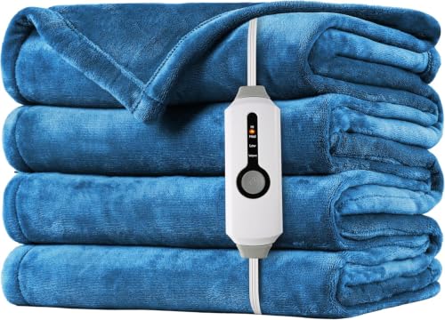 Electric Heated Blanket Full Size 72x84 Teal Flannel with 4 Heat Settings & Timer - Overheat Safe, Machine Washable, ETL Certified - Variation 02-teal