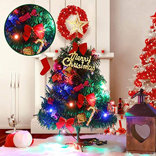 Ruizedidi Green 24-Inch Artificial Mini Christmas Tree with LED Lights, Tabletop Decor