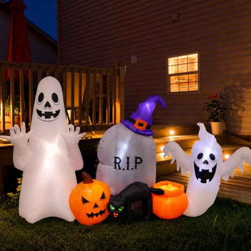 Halloween Inflatable Ghost Cat Pumpkin Decor - 8FT Yard Decoration with LED Lights & Accessories - Variation: Ghost Pumpkin
