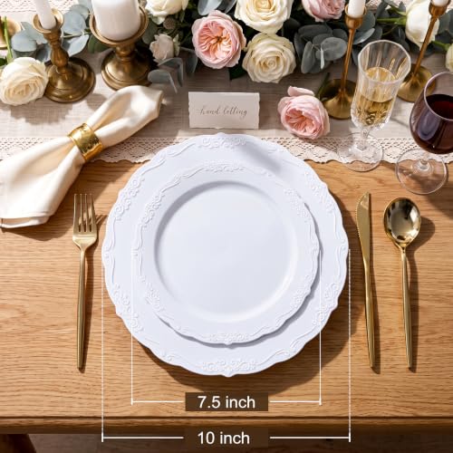 Disposable White Plastic Plates - 100 Pcs Party Dinnerware, Reusable & Elegant