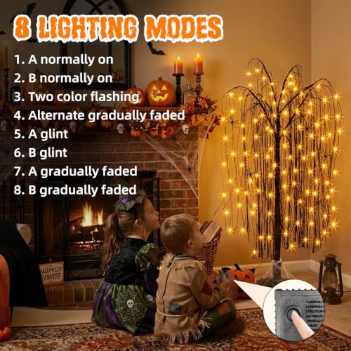 Lighted Halloween Tree 4FT Black & Purple Spooky Willow Outdoor Decoration