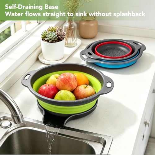 Multicolor Collapsible Kitchen Colander Set with Self-Draining Base – 3QT, 4QT, 5QT