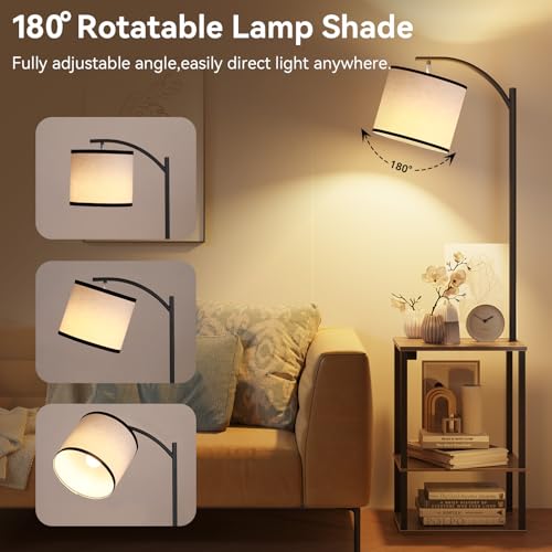 SUNMORY Grey Oak Floor Lamp with Shelves & USB Charging Station – Modern Living Room Light