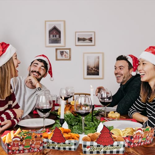 Christmas Food Tray 24pcs Disposable Snack Plates with Gingerbread & Plaid Designs