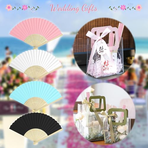White Paper Hand Fans Pack of 50 - Folding Bamboo Wedding & Party Fans