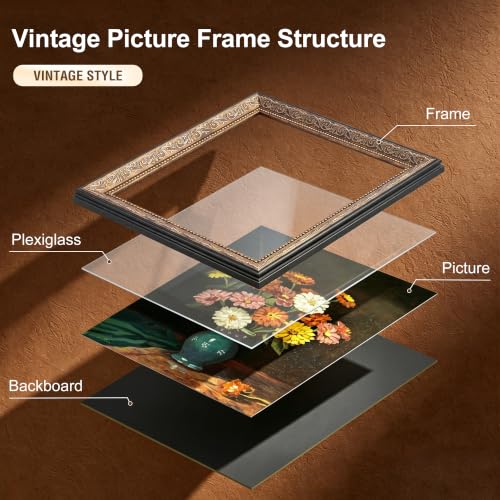 Vintage Gold Ornate Picture Frame 18x24 Wall Art Frame with Carved Detailing - Antique Finish, Shatter-Resistant Glazing, Includes Hardware - Variation: Vintage Gold / 18x24