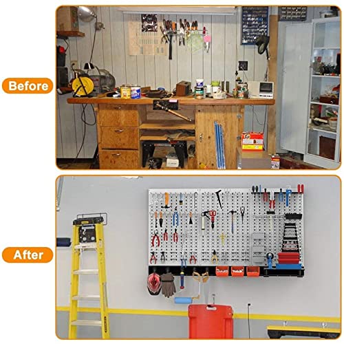 Grey 109 pcs Pegboard Wall Organizer 48x24 in Garage Metal Storage System