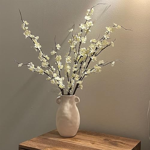 Artificial Cherry Blossom Branches - White, 4 Long Silk Flowers for Indoor Decor & Weddings