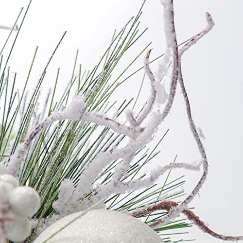 Briful 10 Inch Mini Artificial Christmas Tree with White Holly Pine Snowy Decor in Black Ceramic Pot