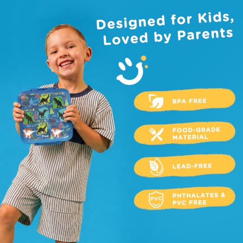 JXXM Dinosaur Blue Kids Bento Lunch Box Set with Thermo Food Jar & Leak-Proof Containers