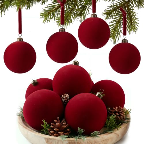 Large Burgundy Velvet Christmas Ball Ornaments, 4 Inch - Pack of 10
