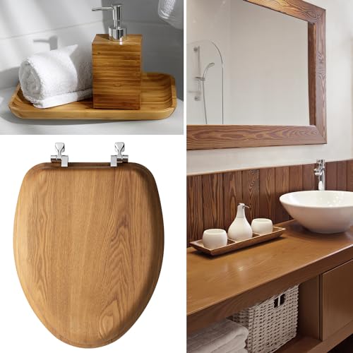 Mayfair Natural Oak Veneer Toilet Seat - Round with Chrome Hinges