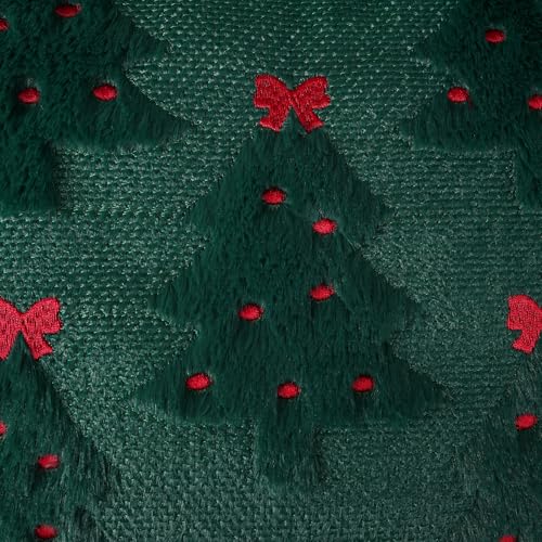 Pyonic Christmas Pillow Covers 18x18 Inch Set of 2 Red Christmas Tree Embroidered Faux Fur Holiday Decor