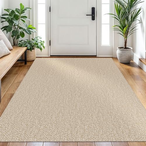 EARTHALL Washable 4x6 ft Sand Beige Non Slip Entryway Rug - Durable Cotton Blend