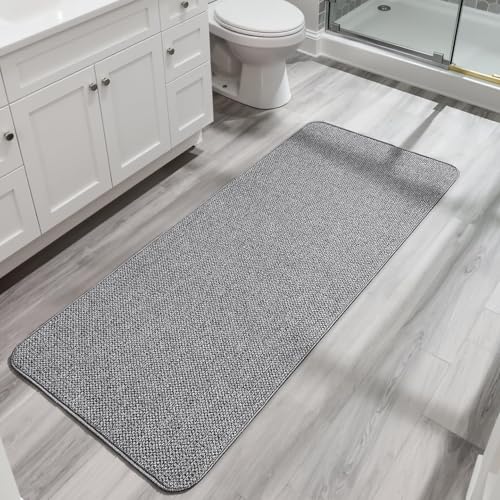 Bosap Grey 2' x 5' Ultra Thin Non-Slip Bathroom Runner Rug - Quick Dry, Machine Washable