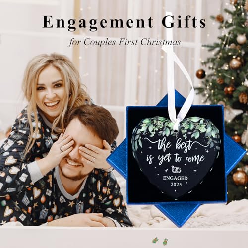 Engaged Ornament 2025, Engagement Gifts for Couples First Christmas Just Engaged Glass Ornament Decorations, Happy Engagement Gift for Her, Women, Bride to Be