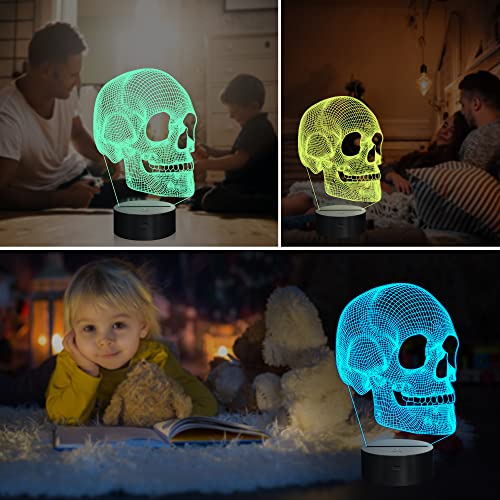 Ammonite Skull Night Light for Kids, 3D Illusion Lamp LED Desk Table Lamp 16 Colors Change with Remote Control and Timing Function, Best Christmas Halloween Birthday Gift for Child Boys