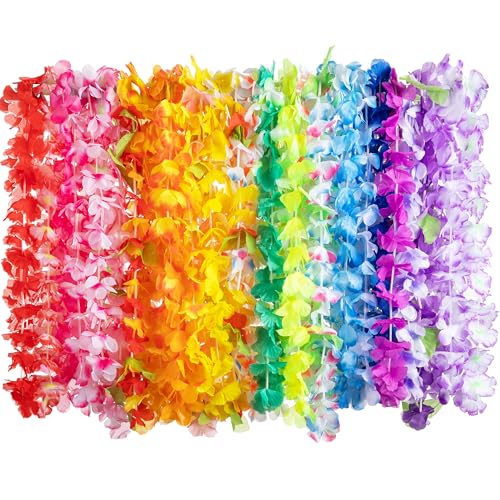 120 Counts Hawaiian Leis Bulk - Colorful Tropical Flower Party Favors for Kids & Adults