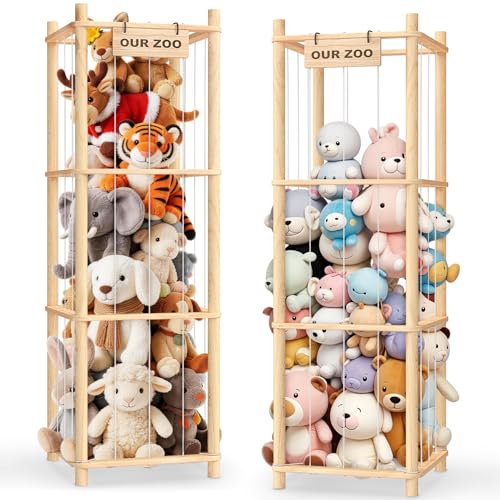 Woodure Natural Stuffed Animal Storage & Organizer - Wooden Zoo Toy Holder for Toddler Rooms (2pcs)