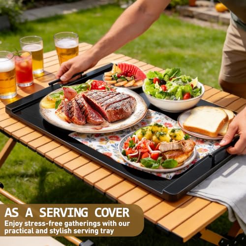 FUSOUBOTY Black Wooden Stove Cover with Handles - Kitchen Counter Extension & Serving Tray
