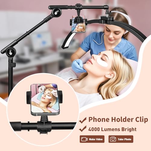 Half Moon Eyelash Esthetician Light with 4-Wheel Rolling Base - Black, 27.5" Wide Head