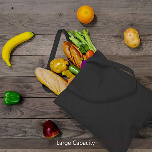 Medium Black Cotton Tote Bag 16x15 Inches Reusable Grocery Shopping Bag - 24 Pack