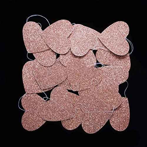 Rose Gold Valentines Love Heart Hanging Paper Garlands Decorations Wedding Bachelorette Party Ceiling Hangings Bridal Shower Engagement Party Favors, 26ft