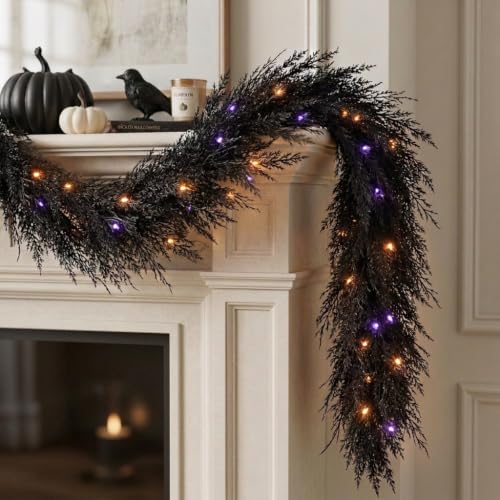 9ft Artificial Norfolk Pine Garland Halloween Decor for Mantle - Black Variation