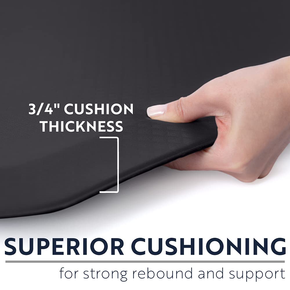 KANGAROO Anti Fatigue Mats for Kitchen Floor, 3/4 Inch Thick Cushioned Ergonomic Mat, Reduce Foot Pressure, Waterproof Comfort Rug for Under Sinks, Office Standing Desk, Store Floors, 20x32 Black