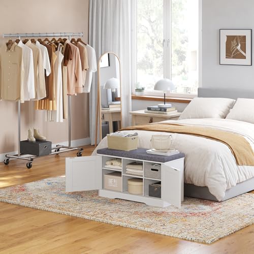 White Shoe Storage Bench with Cushion, Door, 31.5"L x 17.7"H - Entryway Organizer