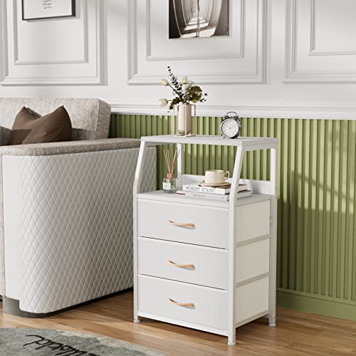 White Nightstand with 3 Fabric Drawers - Small Bedside Table - Variation of THIS listing