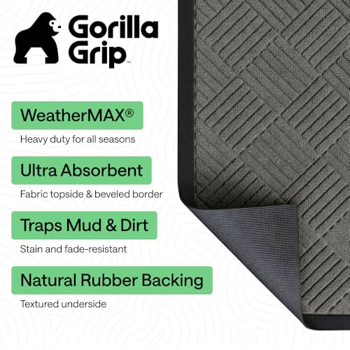 GORILLA GRIP WeatherMAX Indoor/Outdoor Door Mat 35x23 Gray Diamond