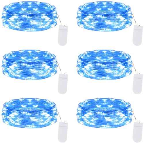 Lakumu 6 Pack Fairy Lights Battery Operated -7FT 20LED String Lights Silver Wire Firefly Starry Lights for DIY Christmas Decorations Mason Jar Wedding Party Centerpiece Table Decor, Blue