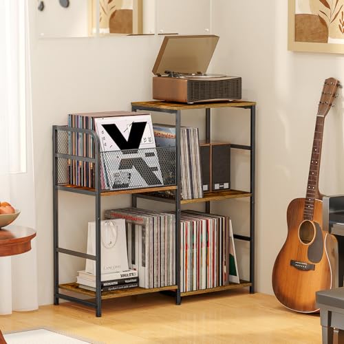 ThreeHio Record Player Stand with Vinyl Storage - Standard Edition, Holds 300+ Albums