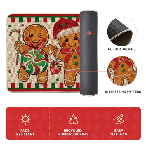 Artoid Mode Gingerbread Candy Cane Kitchen Mats Set of 3, 17x29/17x36/17x47 Beige