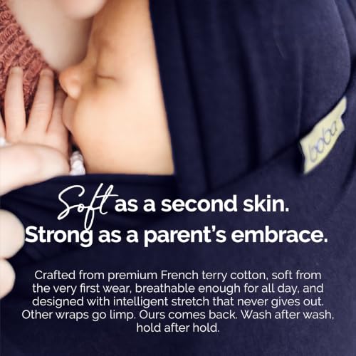 Boba Baby Wrap Carrier - Stretch Cotton Newborn Sling Navy Blue - Adjustable & Hip-Healthy