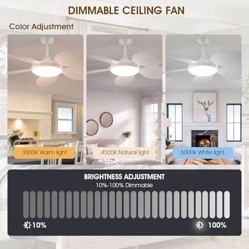 Wiviniya 48 Inch White Tropical Ceiling Fan with Lights & Remote Control