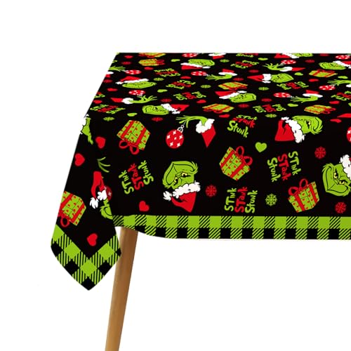 Hafangry Merry Christmas Tablecloth 60×84in Buffalo Plaid Green Elf, Rectangular Xmas Decor