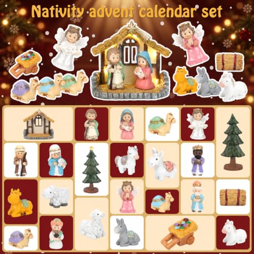 Nativity Advent Calendar 2026 Kids -24 Days of Set with LED Lights