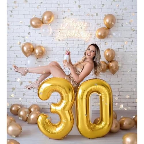 7 Balloon Gold Number, 17th Birthday Decorations For boys And Girls, 40 Inch Big Balloons for 7, 17, 27, 70 Birthday, Wedding Anniversary, Christmas, New Year, Halloween Party Decoration