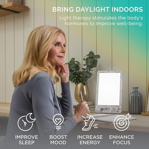 Verilux HappyLight Luxe Light Therapy Lamp - White Marble, 10,000 Lux, UV-Free LED