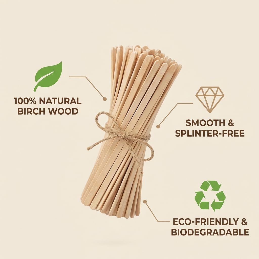 LesNice 5.5 Inch Wooden Coffee Stir Sticks, 200 Count Premium Natural Birch Wood Stirrers for Coffee Bar Accessories, Disposable Beverage Stirrers for Hot/Cold Drinks, Eco-Friendly & Splinter-Free