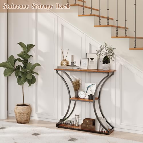 Industrial Console Table with Storage Shelves for Entryway and Living Room - Rustic Brown, 29.5" Height
