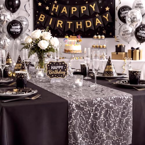 3 Pcs Silver Star Table Runners - Glitter Chiffon Organza 11x118in (28x300cm) Set
