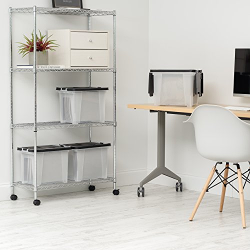 IRIS USA 4-Pack File Box Organizer with Wing Lid, Letter & Legal Size, 18 Qt Clear